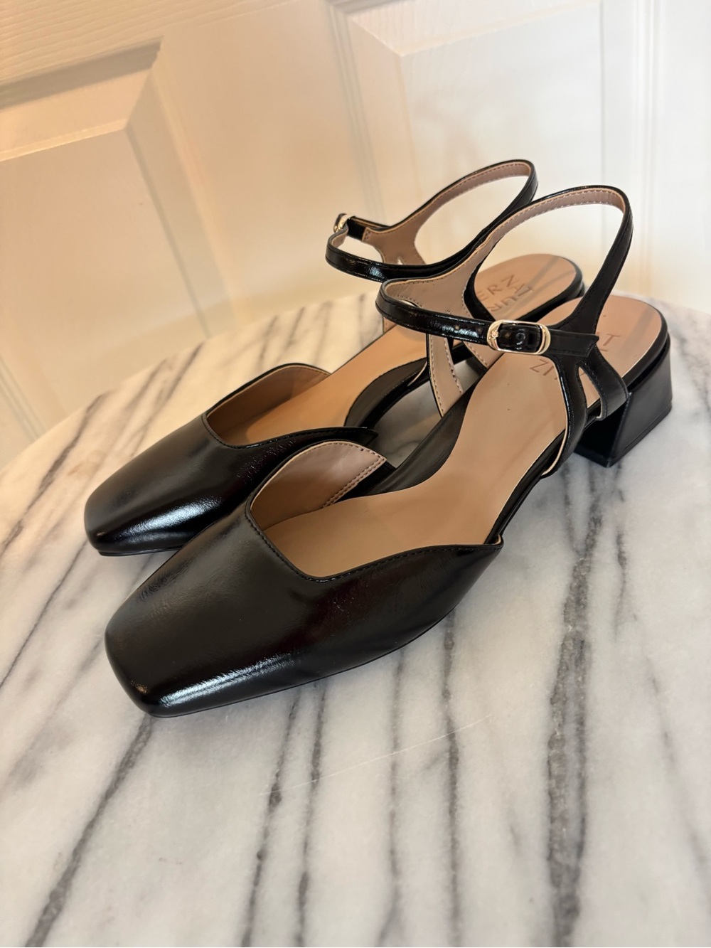 Naturalizer Black Leather Slingback Block Heel Mules Mary Jane